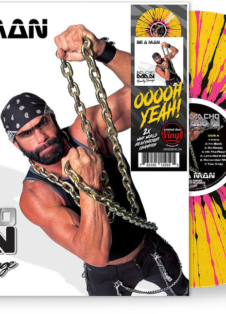 the album cover for Macho Man Randy Savage - Be A Man [Yellow/Black/Pink]