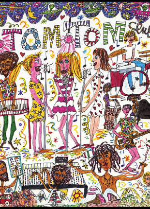 the album cover for Tom Tom Club - Tom Tom Club [Clear Green Pink White Splatter] (Anniversary)