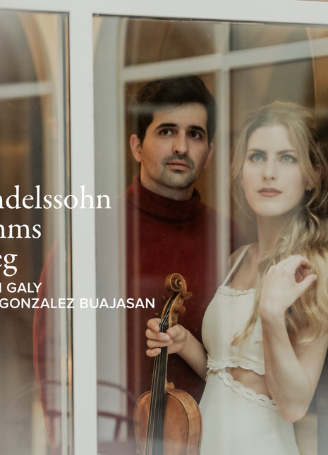 the album cover for Manon Galy  / Gonzalez Buajasan,Jorge - Mendelssohn, Brahms & Grieg: Violin Sonatas