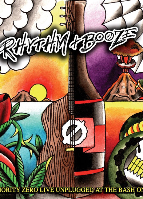 the album cover for Authority Zero - Rhythm + Booze - Live [Indie Exclusive Metallic Gray]