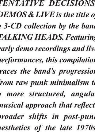 the album cover for Talking Heads - Tentative Decisions: Demos & Live (Digb)