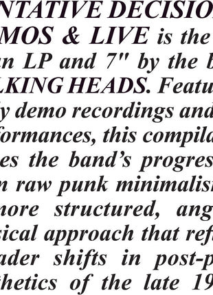 the album cover for Talking Heads - Tentative Decisions: Demos & Live