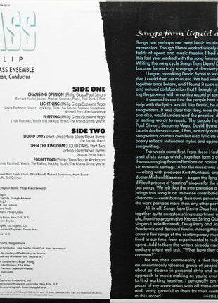 Philip Glass : Songs From Liquid Days (LP, Album)