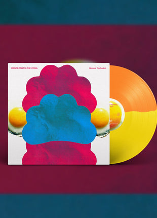 the album cover for Prince Daddy & The Hyena - Hotwire Trip Switch [Indie Exclusive Half Orange/Half Lemon Yellow]