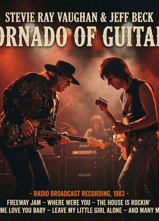 the album cover for Stevie Vaughan  / Beck,Jeff - Tornado Of Guitars
