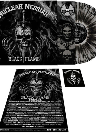 the album cover for Nuclear Messiah - Black Flame [CLEAR/SILVER/BLACK SPLATTER]