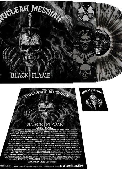 the album cover for Nuclear Messiah - Black Flame [CLEAR/SILVER/BLACK SPLATTER]