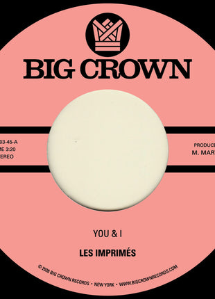 the album cover for Les Imprimes - You & I B/W Miss The Days
