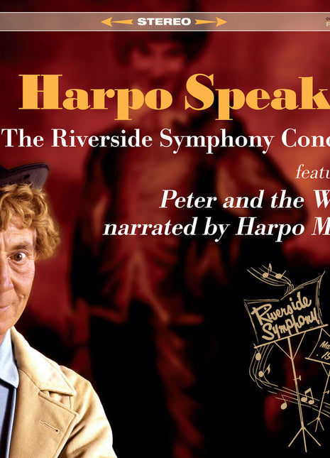 the album cover for Harpo Marx - Harpo Speaks! - The Riverside Symphony Concert featuring Peter and the Wolf