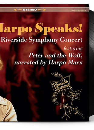 the album cover for Harpo Marx - Harpo Speaks! - The Riverside Symphony Concert featuring Peter and the Wolf
