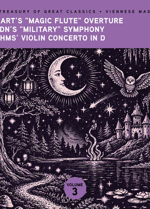 the album cover for Ljubljana Symphony Orchestra & Slovak Phil Orch - The Treasury of Great Classics - Viennese Masters - Vol. 3. Mozart's "Magic Flute" Overture, Haydn's "Military" Symphony, Brahms