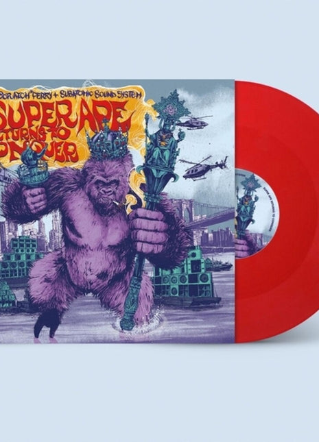 the album cover for Lee Scratch & Subatomic Sound System Perry - Super Ape Returns To Conquer (red Vinyl)