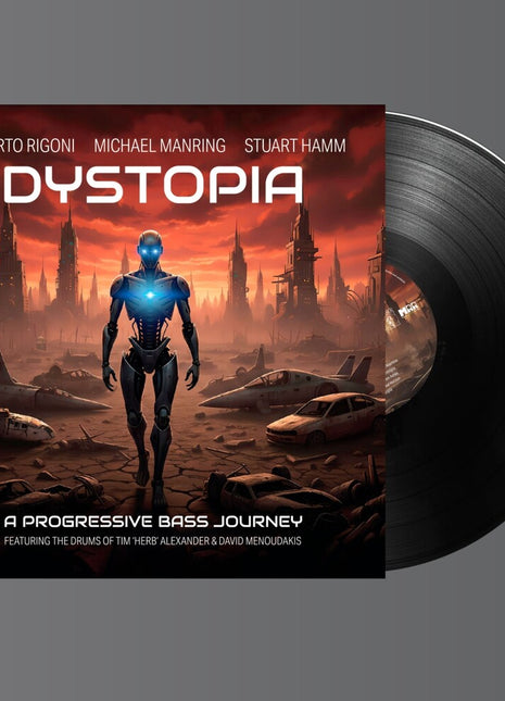 the album cover for Alberto Rigoni  / Manring,Michael / Hamm,Stuart - Dystopia