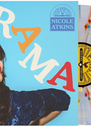 the album cover for Nicole Atkins - Drama [Translucent Clear with Red Blue & Yellow Splatter]