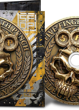 the album cover for Five Finger Death Punch - Legacy [Indie Exclusive Alternate Cover with Gold Disc]