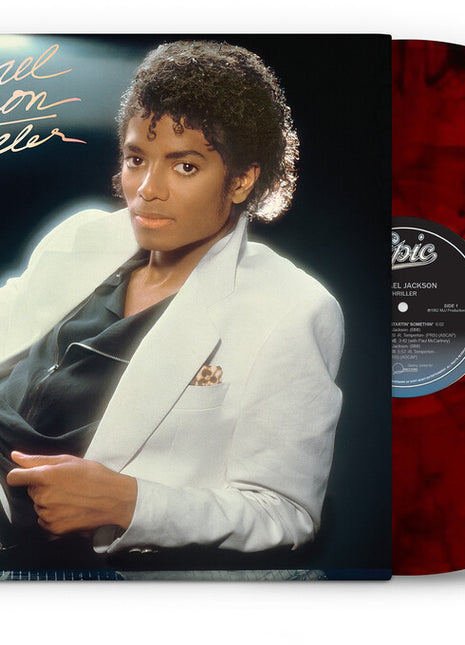 the album cover for Michael Jackson - Thriller - 2026 [Red &amp; Black Marble]