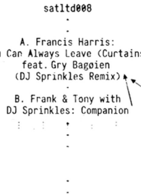 the album cover for Dj Sprinkles / Frank & Tony / Francis Harris - You Can Always Leave / Companion (Ep)