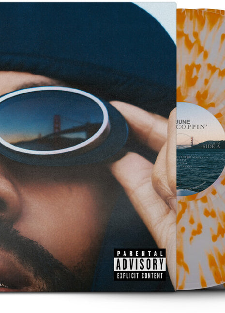 the album cover for Larry June - Who Coppin [Indie Exclusive Clear & Orange Splatter]