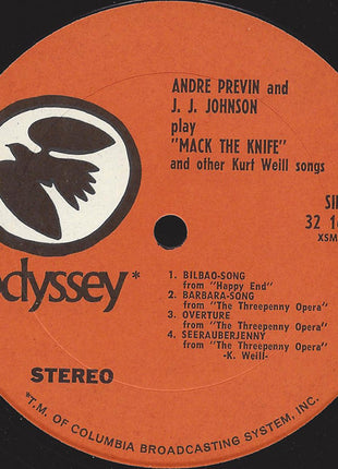 André Previn And J.J. Johnson : Play "Mack The Knife" And Other Kurt Weill Songs (LP, Album, RE)