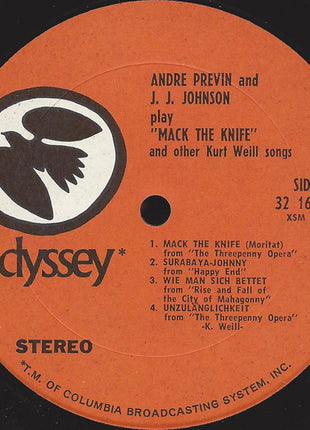 André Previn And J.J. Johnson : Play "Mack The Knife" And Other Kurt Weill Songs (LP, Album, RE)