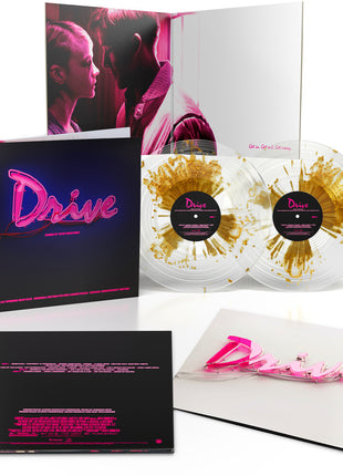 the album cover for Cliff Martinez - Drive: Original Motion Picture Soundtrack - 15th Anniversary [Gold Splatter On Clear]