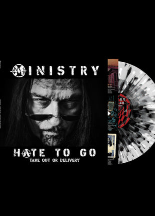 the album cover for Ministry - Hate To Go - Take Out Or Delivery [Black/Silver Splatter]