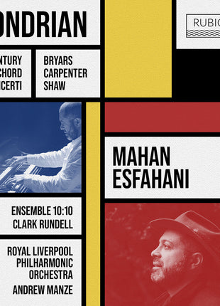 the album cover for Mahan Esfahani - Mondrian - 21st-Century Harpsichord Concerti