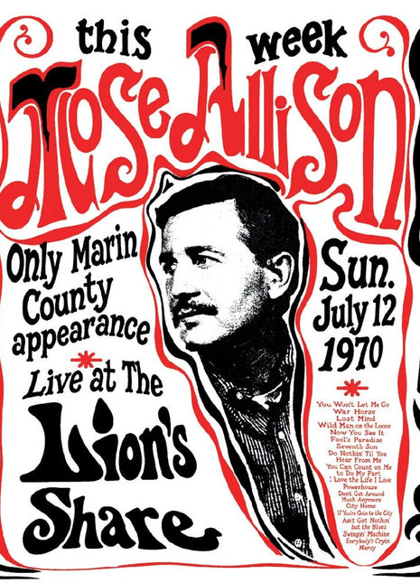 the album cover for Mose Allison - Live At The Lion's Share July 12 1970 - Remastered