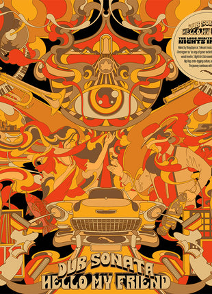 the album cover for Dub Sonata - Hello My Friend [Orange, Yellow & Black Splatter]