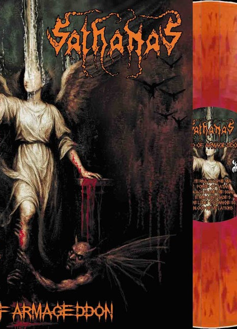 the album cover for Sathanas - Hand Of Armageddon - Clear Orange/Red [Clear Vinyl] (Org)