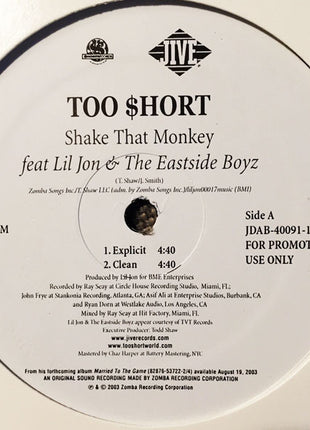 Too $hort* : Shake That Monkey (12", Promo)