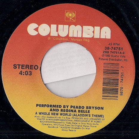 Peabo Bryson & Regina Belle : A Whole New World (Aladdin's Theme) (7")