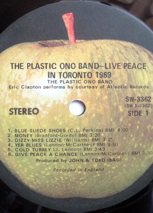 The Plastic Ono Band : Live Peace In Toronto 1969 (LP, Album, Win)