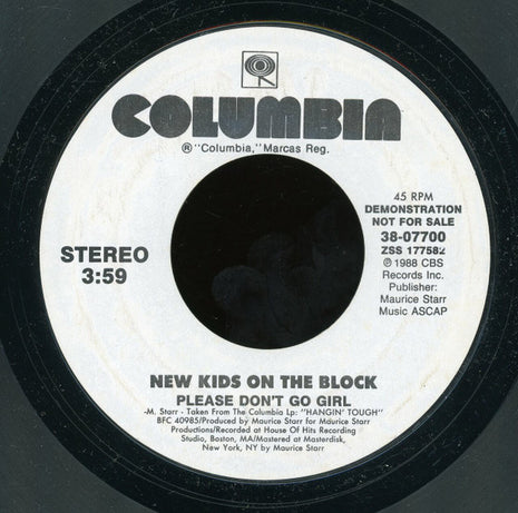 New Kids On The Block : Please Don't Go Girl  (7", Single, Promo, Styrene)