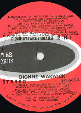 Dionne Warwick : Dionne Warwick's Golden Hits - Part One (LP, Comp, Kee)