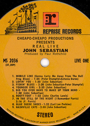 John Sebastian : Cheapo-Cheapo Productions Presents Real Live (LP, Album, Pit)