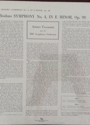 Johannes Brahms - Arturo Toscanini And The NBC Symphony Orchestra : Symphony No. 4, In E Minor, Op. 98 (LP, Album, Mono, RP)