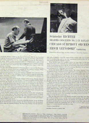 Brahms* / Sviatoslav Richter, Chicago Symphony Orchestra, Erich Leinsdorf : Concerto No. 2 (LP, Mono, Ind)