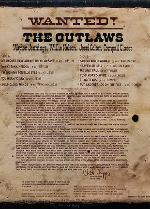 Waylon Jennings, Willie Nelson, Jessi Colter, Tompall Glaser : Wanted! The Outlaws (LP, Album, RE, Ind)