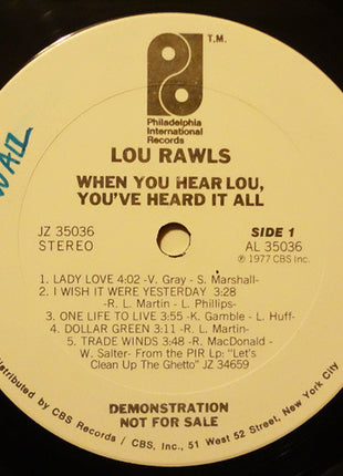 Lou Rawls : When You Hear Lou, You've Heard It All (LP, Album, Promo)