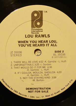 Lou Rawls : When You Hear Lou, You've Heard It All (LP, Album, Promo)