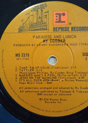 Ry Cooder : Paradise And Lunch (LP, Album, RE, Win)