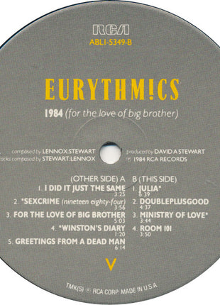 Eurythmics : 1984 (For The Love Of Big Brother) (LP, Album, Ind)