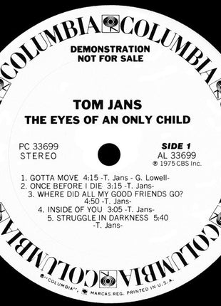 Tom Jans : The Eyes Of An Only Child (LP, Album, Promo)