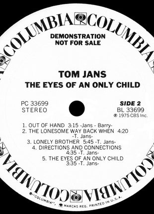 Tom Jans : The Eyes Of An Only Child (LP, Album, Promo)