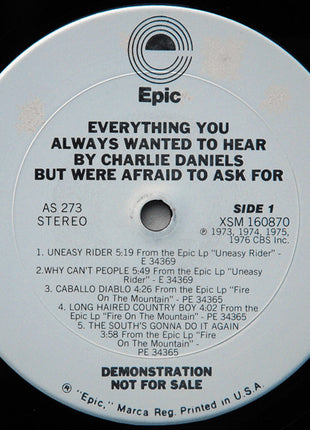 The Charlie Daniels Band : "Everything You Always Wanted To Hear By The Charlie Daniels Band But Were Afraid To Ask For" (LP, Comp, Promo)