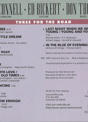 Rob McConnell, Ed Bickert, Don Thompson (2) : Three For The Road (CD, Album, Promo)