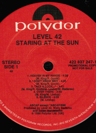 Level 42 : Staring At The Sun (LP, Album, Promo)