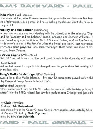 Paul Geremia : Live From Uncle Sam's Backyard (CD, Album)