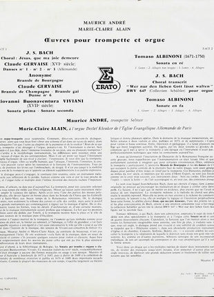 Maurice André, Marie-Claire Alain - J.S. Bach* - C. Gervaise* - G.B. Viviani* - T. Albinoni* : Œuvres Pour Trompette Et Orgue (Vol. 1) (LP)